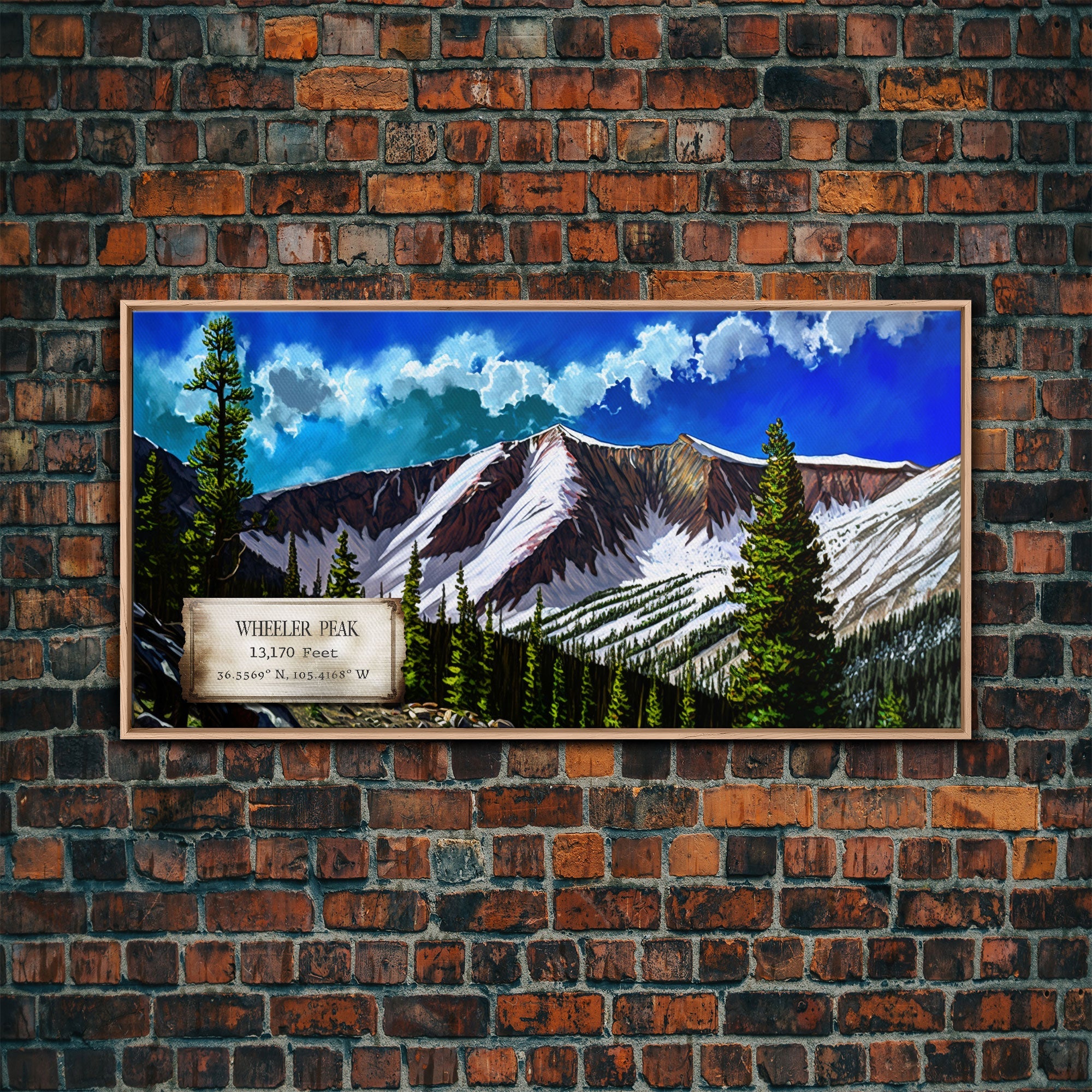 Wheeler Peak, Travel Poster Wall Art, Framed Canvas Print, American Mountains, Mountain Landscape Painting, Mountains of New Mexico