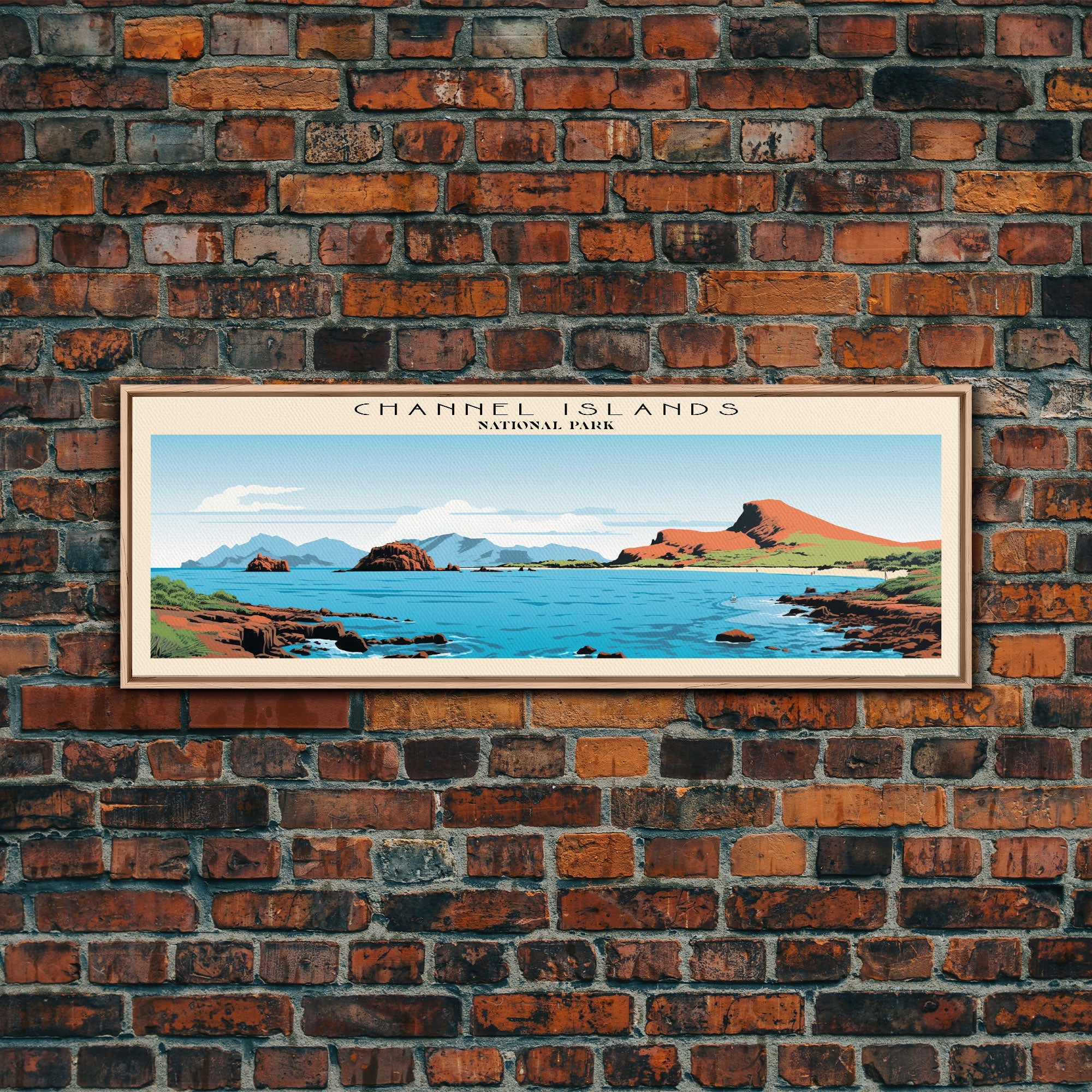 Channel Islands National Park Panoramic Travel Art, National Park Print, Minimalist Travel Art, Subdued Watercolor Painting Panoramic