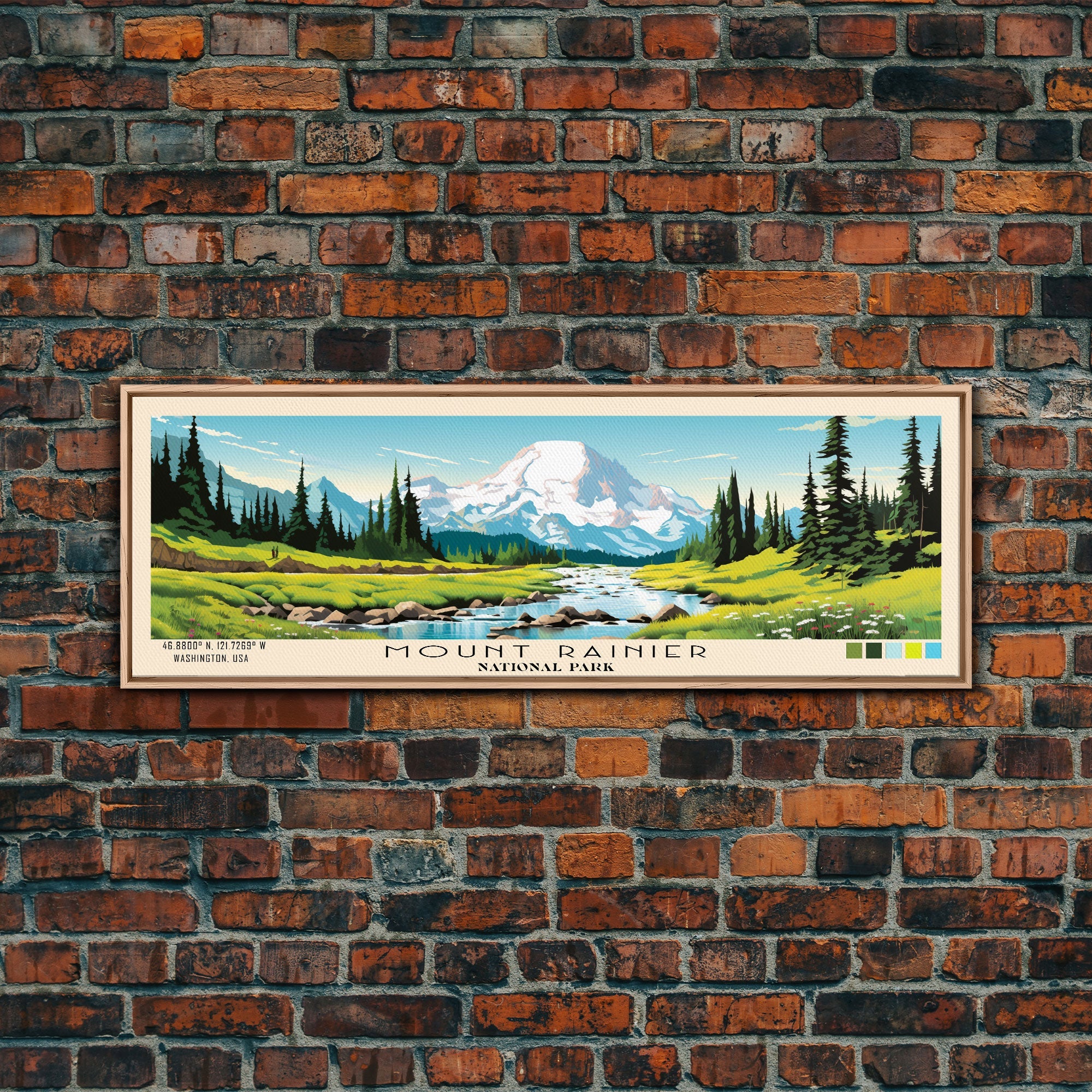 Mount Rainier National Park Panoramic Travel Art, National Park Print, Minimalist Travel Art, Subdued Watercolor Painting Panoramic