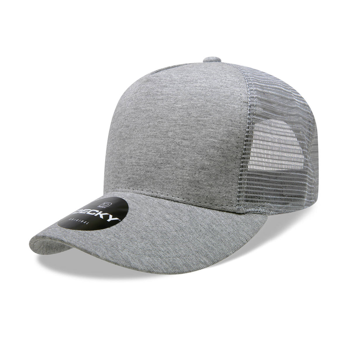 Decky 1050 5 Panel Heather Jersey Trucker Hat, Structured Trucker Cap