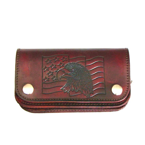 6″ ANTIQUE FINISH BIKER WALLET- EAGLE HEAD W/ FLAG