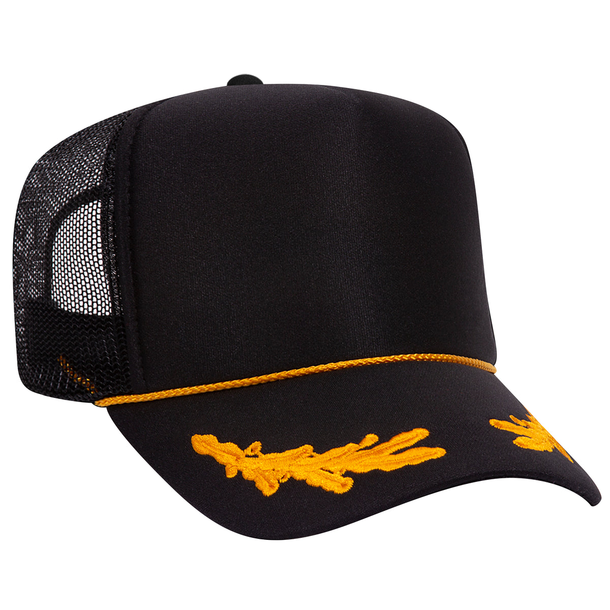 Otto 39-162 5-Panel High Crown Foam Trucker Hat – Black/Gold with Oak Leaves