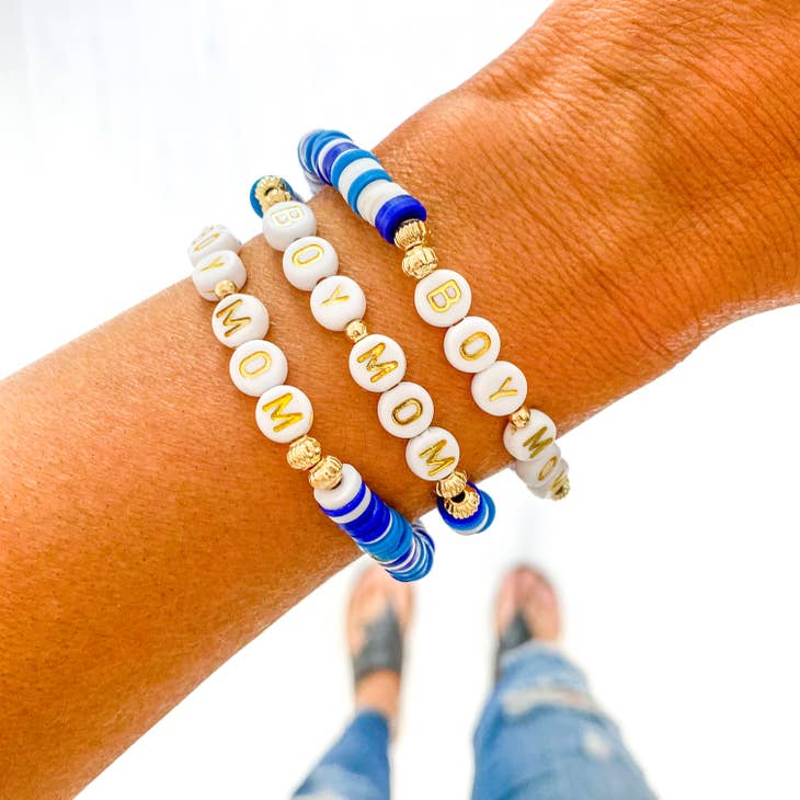 Boy Mom | Blue and White Heishi Bracelet