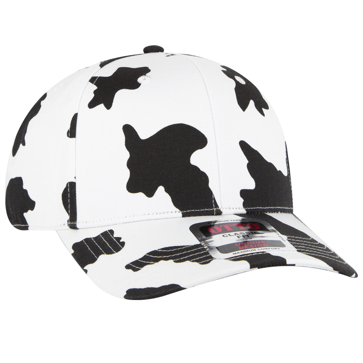 Otto 6 Panel Mid Profile Baseball Cap, Cow Pattern Cotton Blend Hat – 56-057