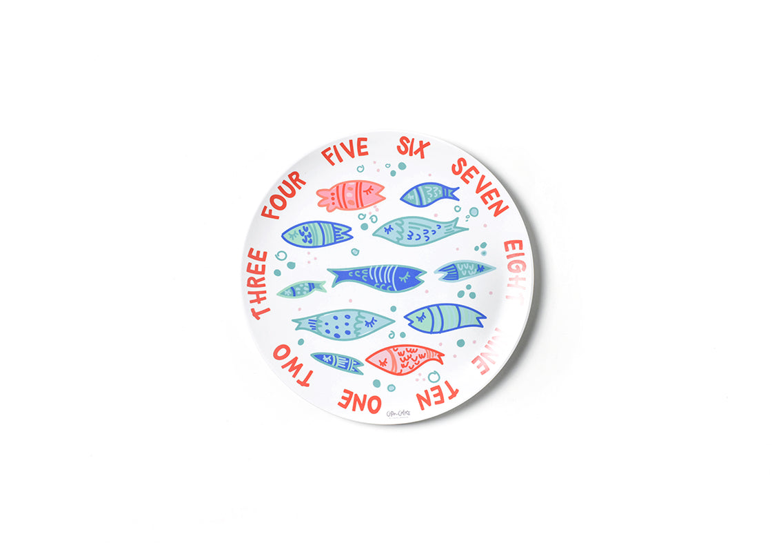 Coton Colors Melamine Dinner Plate UNDER THE SEA FISH WORD COLLAGE