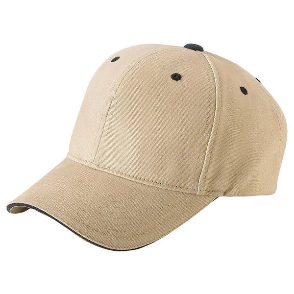 Yupoong Khaki/Navy Brushed Cotton Twill 6-Panel Mid-Profile Sandwich Cap