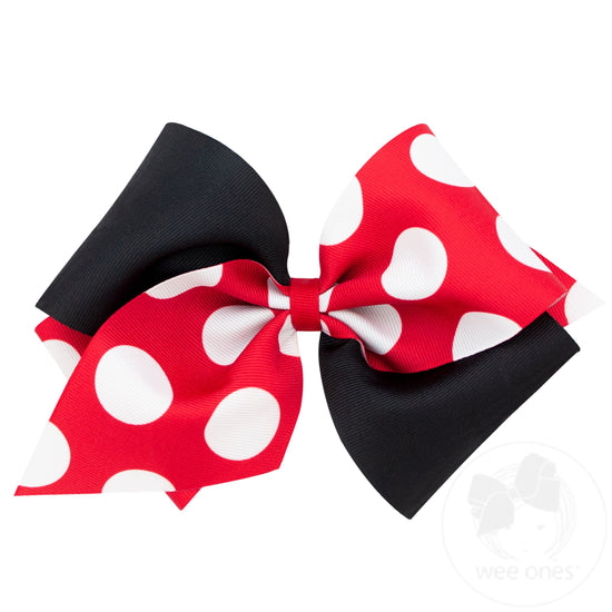 Wide King Grosgrain Two-Tone Polka Dot Print Hair Bow