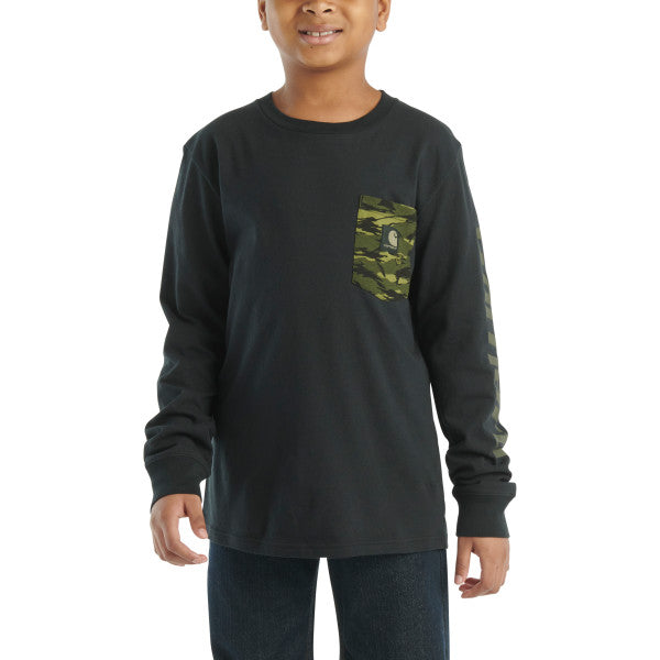 Carhartt Boys’ Camo Chest Pocket Logo Long Sleeve T-Shirt