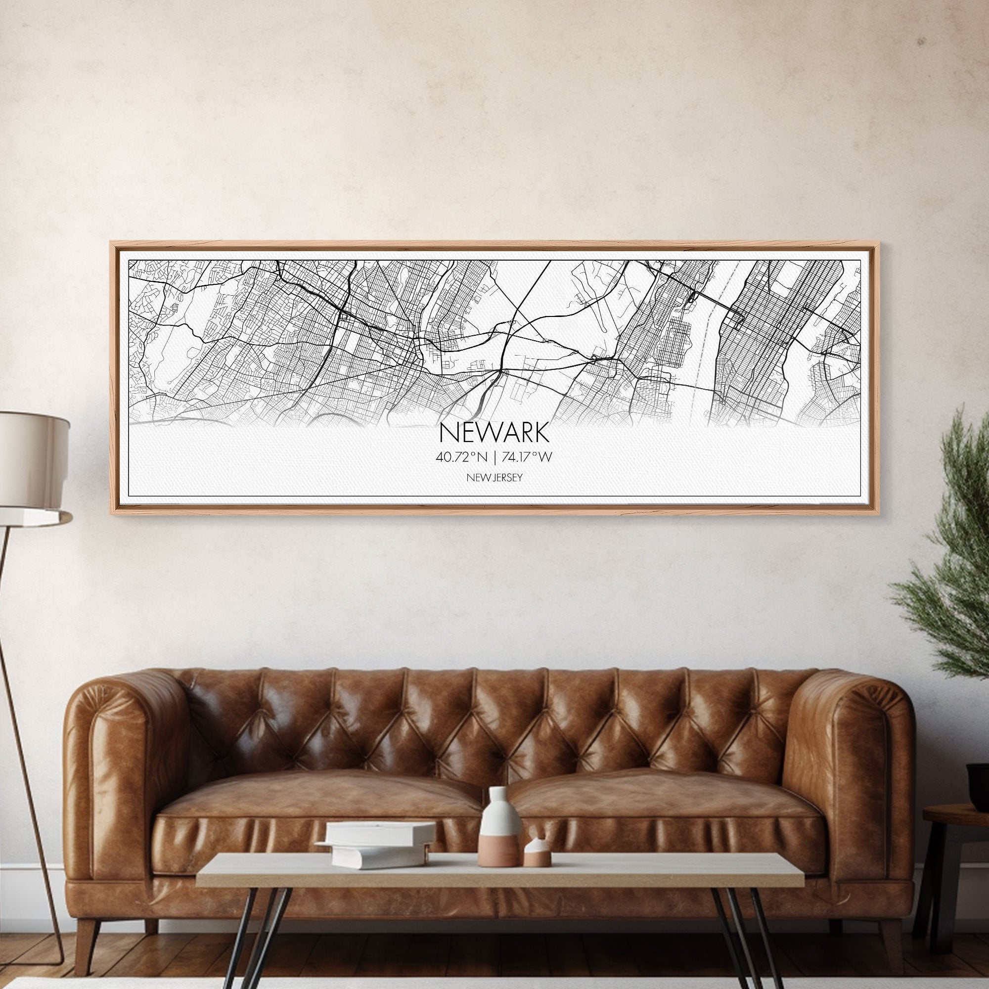 Panoramic Newark City Map, New Jersey Art, Map Print, Minimalist Wall Art, Canvas Art, Housewarming Gift, Street Map Art, Closing Gift