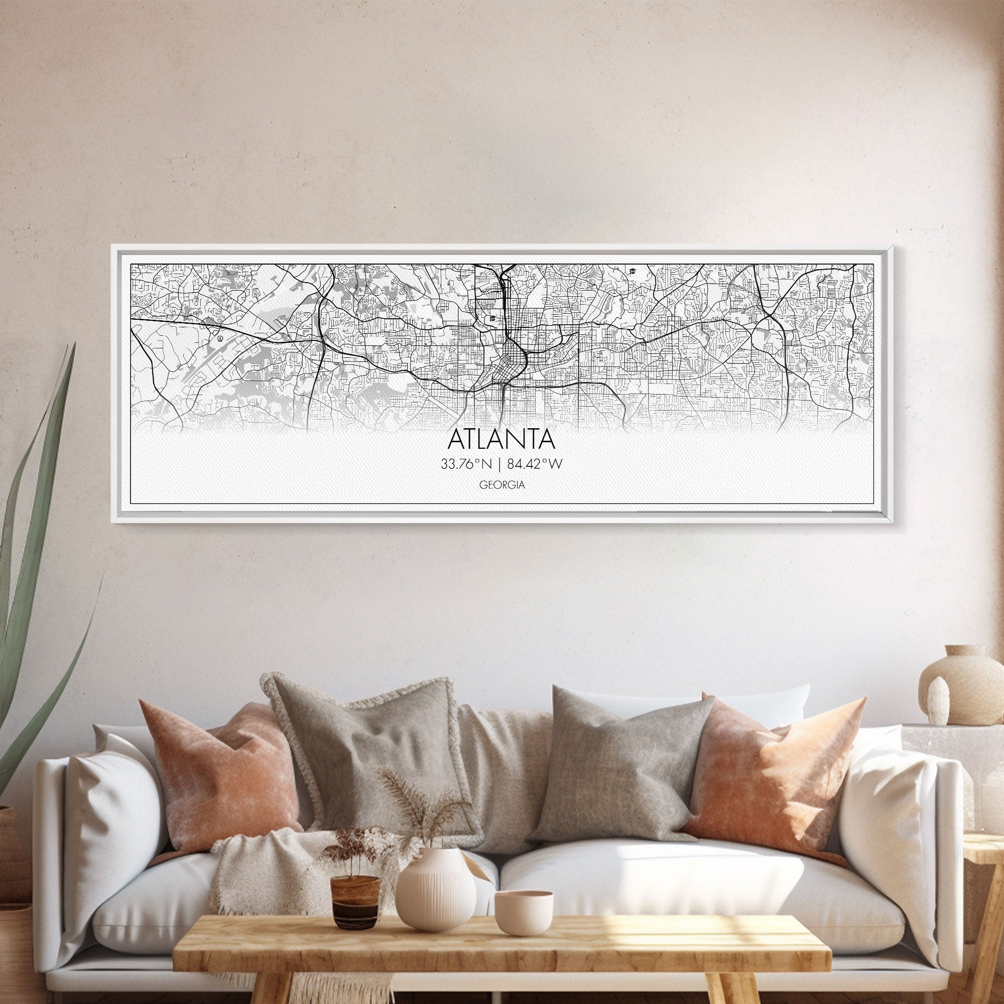 Panoramic Atlanta City Map, Georgia Art, Map Print, Minimalist Wall Art, Canvas Art, Housewarming Gift, Street Map Art, Closing Gift