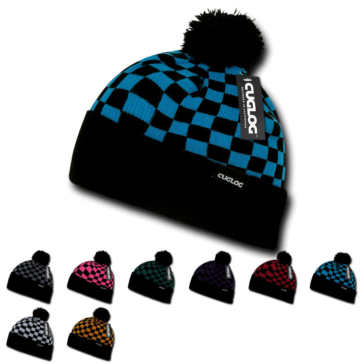 Changbai Checker Beanie, Plaid Knit Cap, Soft Cuff Beanie with Pom Pom – Cuglog K019