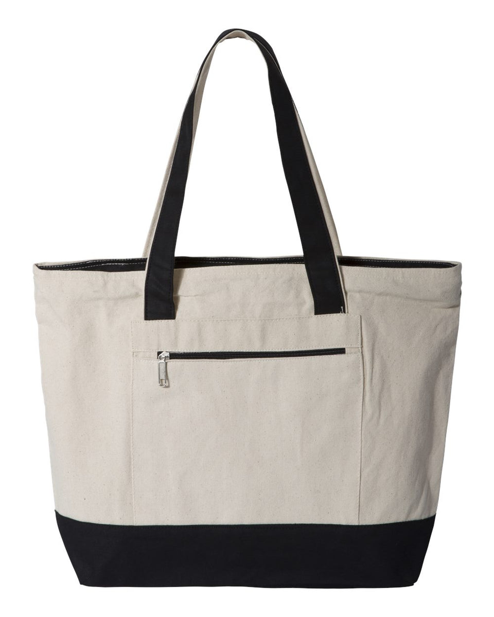 Q-Tees 19L Zippered Tote, Cotton Canvas Tote Bag – Q1300