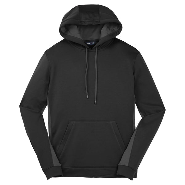 Sport-Tek Men’s Black/ Dark Smoke Grey Sport-Wick Fleece Colorblock Hooded Pullover