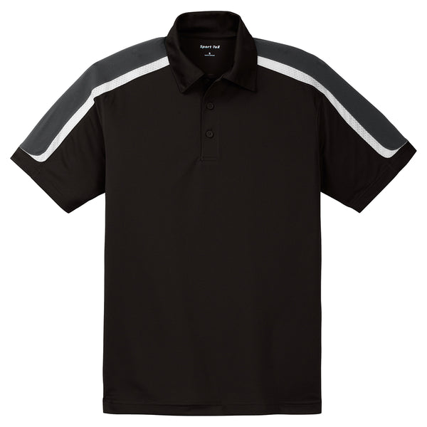 Sport-Tek Men’s Black/Iron Grey/White Tricolor Shoulder Micropique Sport-Wick Polo