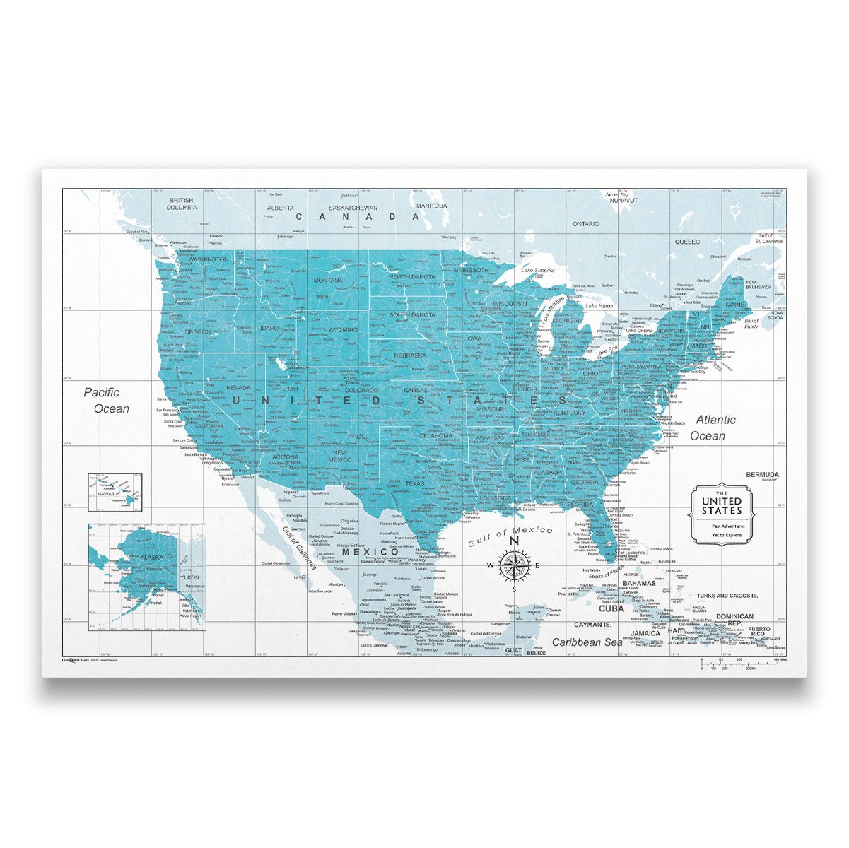 Push Pin USA Pin Board Map – Teal Color Splash – Pins Included!