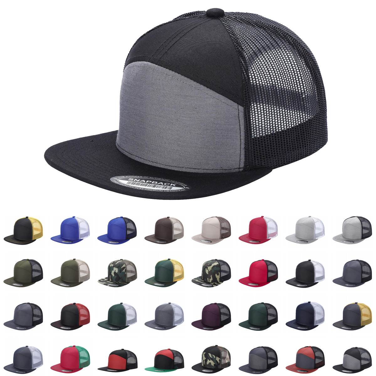 Unbranded 7-Panel Trucker Flat Bill Hat, Blank 7 Panel Mesh Back Cap