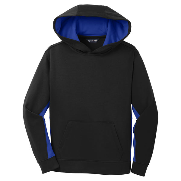 Sport-Tek Youth Black/True Royal Sport-Wick Fleece Colorblock Hooded Pullover