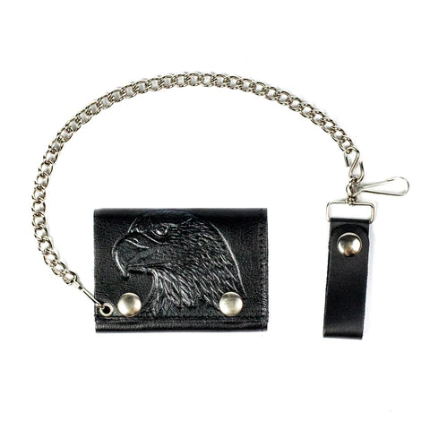 4″ TRI-FOLD WALLET W/ CHAIN- LARGE EAGLE HEAD