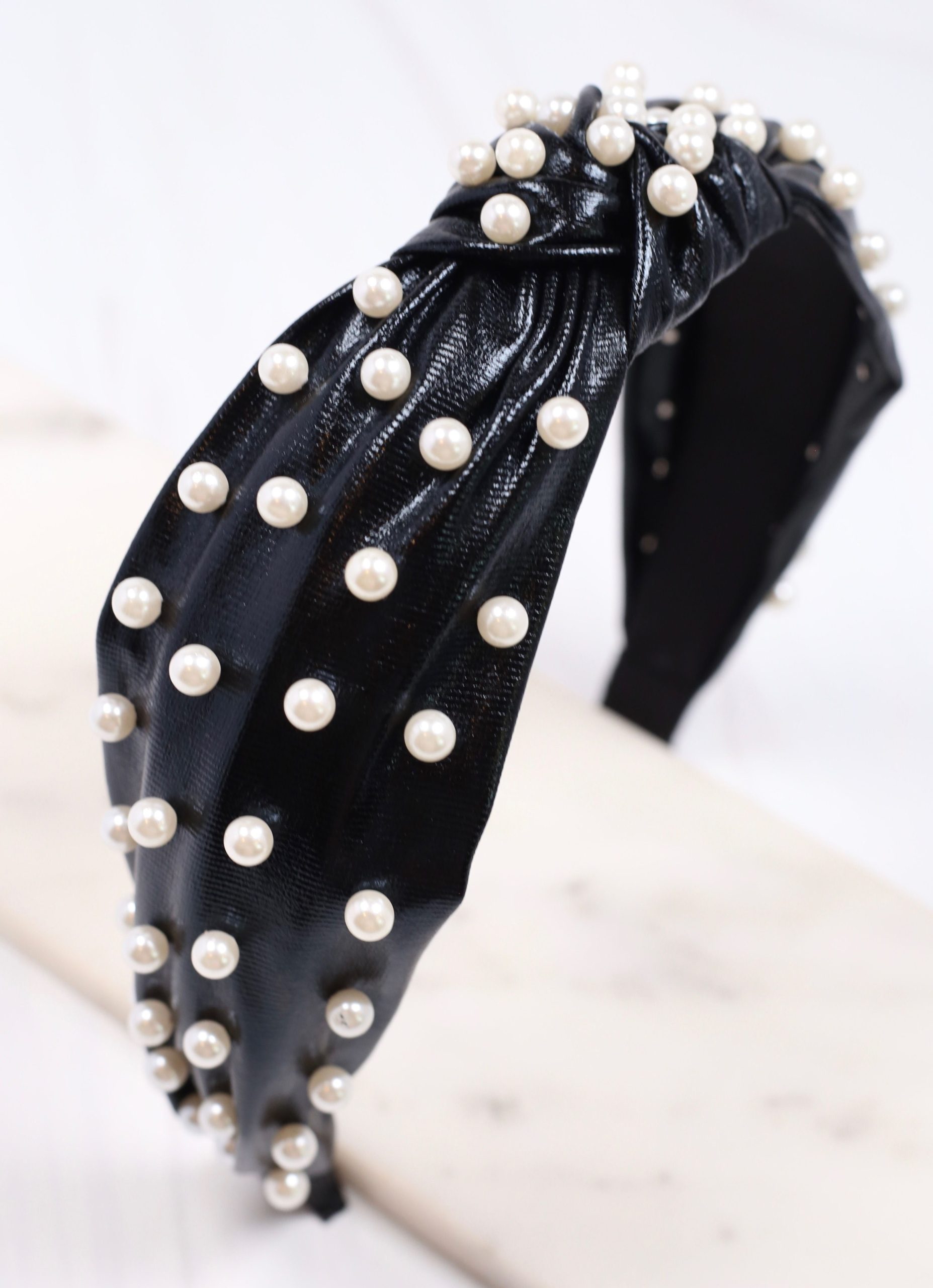 Abbie Pearl Studded Headband | Black