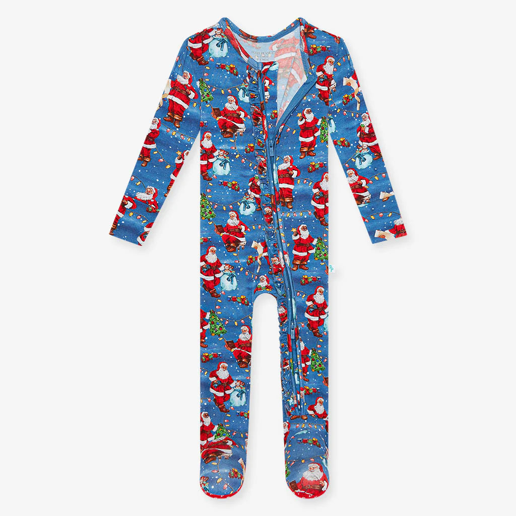 Footie Ruffled Zippered One Piece | Santa Claus