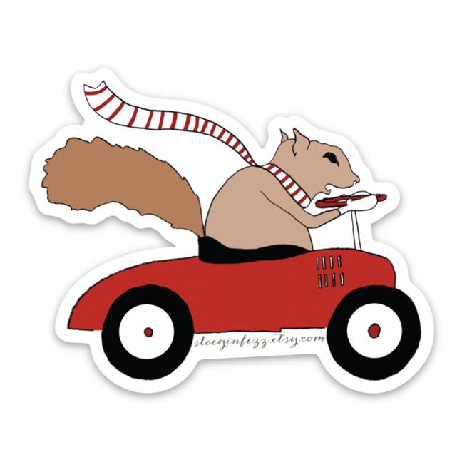 Sloe Gin Fizz – Squirrel Driving a Car Vinyl Sticker