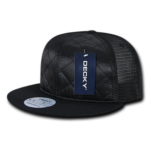 Decky 1141 – Quilted Flat Bill Trucker Cap, 6 Panel Snapback Hat